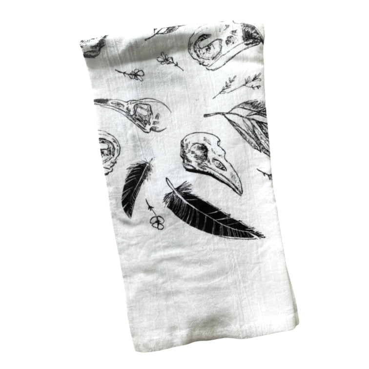 Handmade Bird Skull Tea Towel