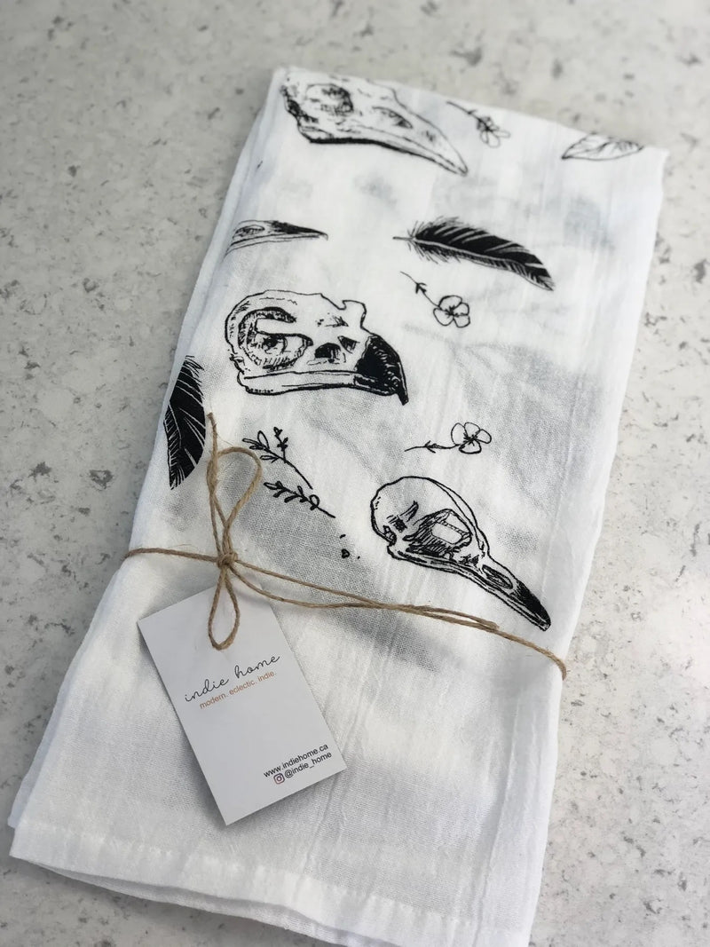 Handmade Bird Skull Tea Towel