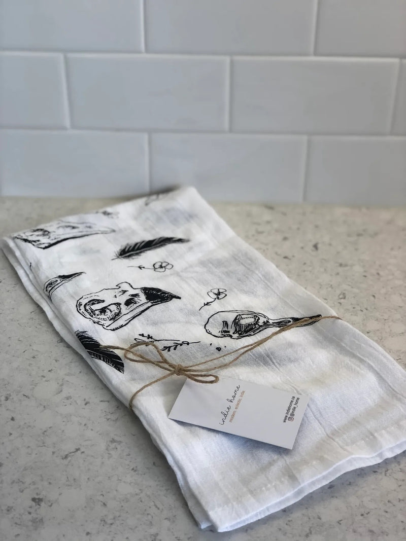 Handmade Bird Skull Tea Towel