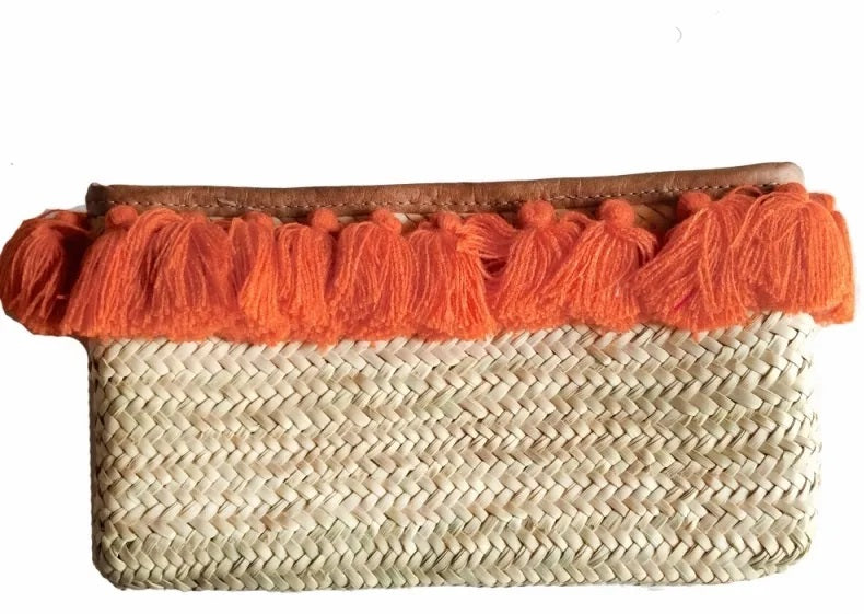 Indie Clutch Large- Orange Pom Pom