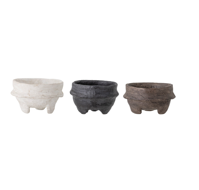 Uma (white)- Paper Maché Footed Bowl, 3 Colors