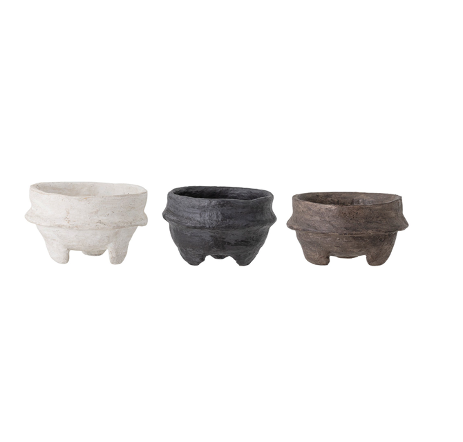 Uma (Black)- Paper Maché Footed Bowl, 3 Colors