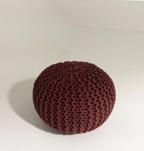 Handmade Round Knitted Pouf | Marsala | 50x35cm