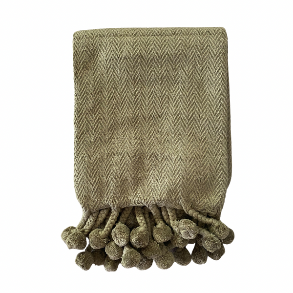 Pompom Throw- Olive