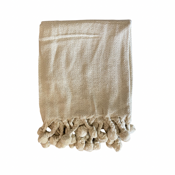 Pompom throw- cream