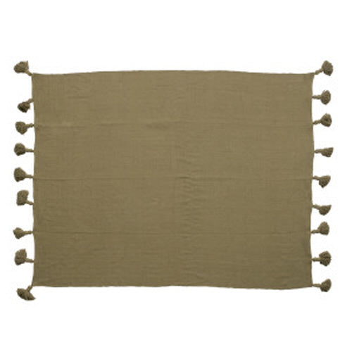 Woven Cotten Throw with Tassels- Brown Olive